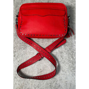 Rebecca Minkoff Bryn Red Leather Silver Hardware Studded Camera Crossbody Bag